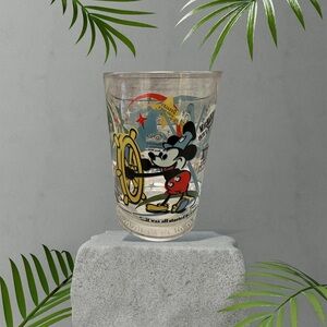 Disney Mickey Mouse Clear Glass with Black and Red Accents vintage